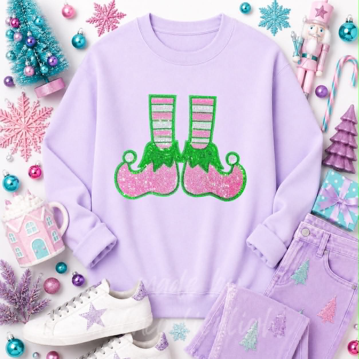 Elf Feet Christmas Sequin Patch Sweatshirt