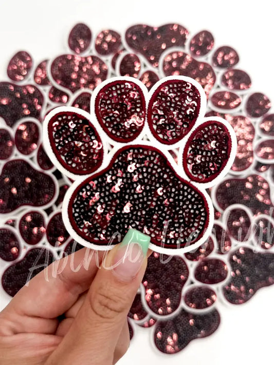 Maroon Sequins Paw Print Embroidery Patch