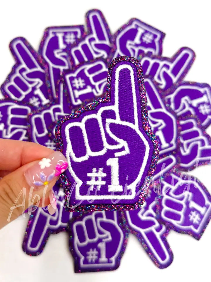 Purple Game Day Foam Finger Embroidery Patch - Small