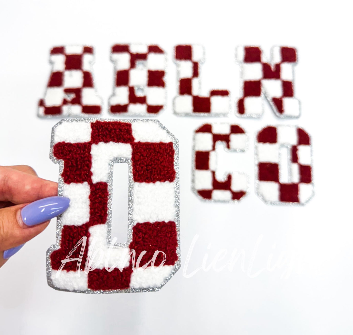 Maroon Checkered Letters Chenille Embroidery Patch