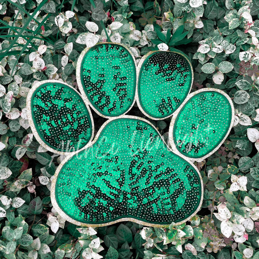 Big Green Sequin Paw Print Patch