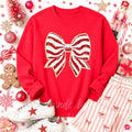 Red Stripe Bow Christmas Sequin Patch Sweatshirt