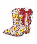Softball Homerun Red Bow Boots Sequin Patch - Large