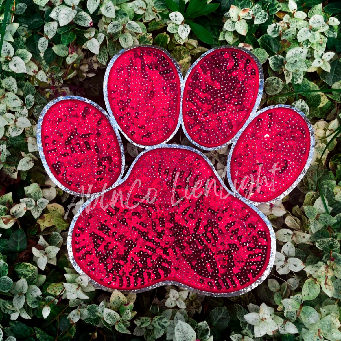 Big Red Sequin Paw Print Patch