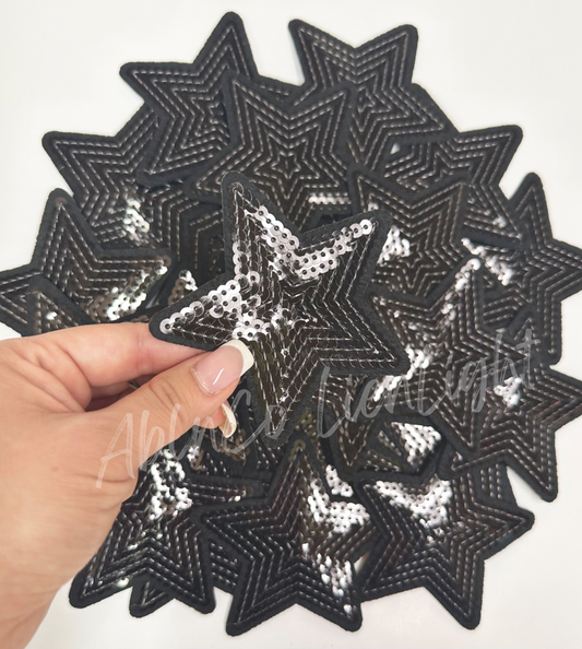 3” Black Sequin Star Embroidery Patch