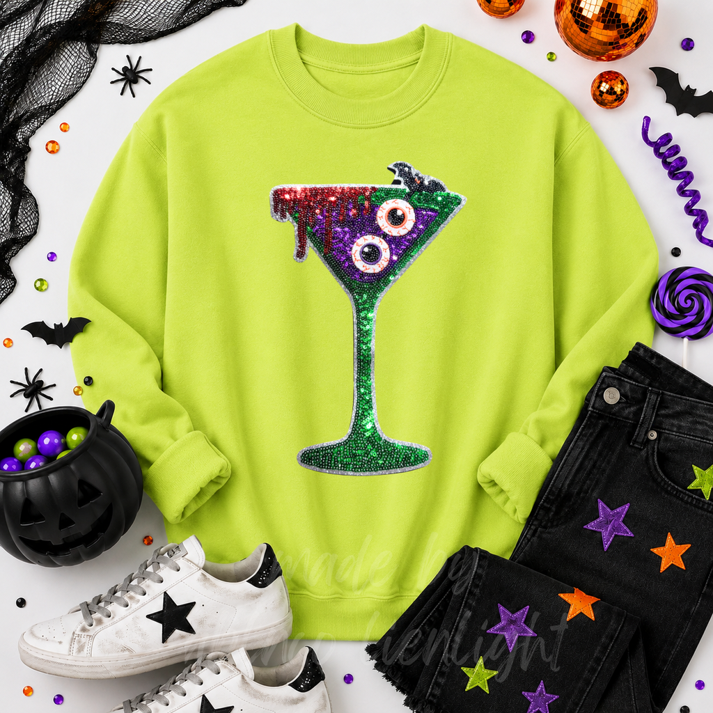 Bloody Eyeballs Martini Halloween Sequin Patch Sweatshirt