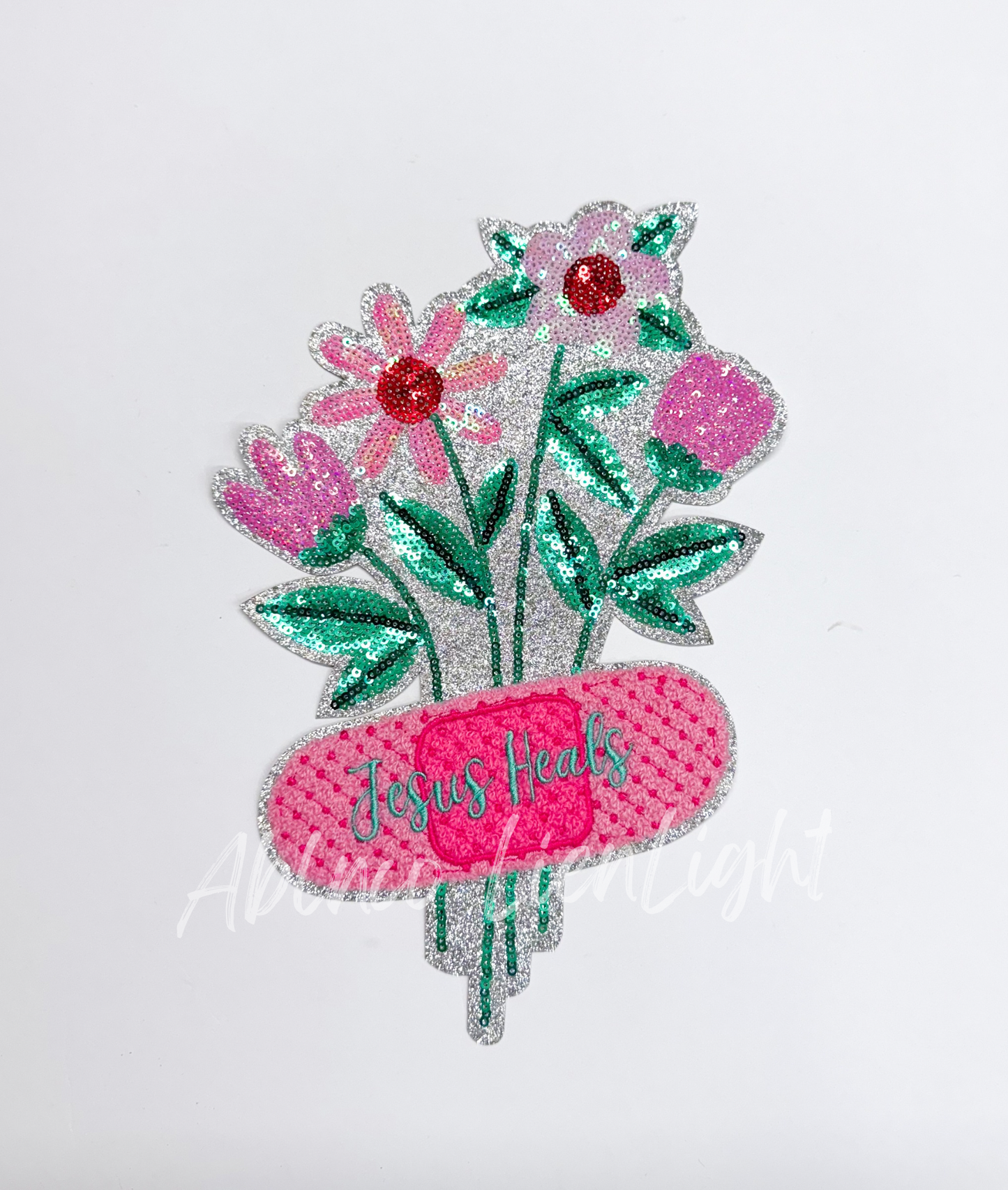 Jesus Heals Flowers Faith Sequin Patch - Large