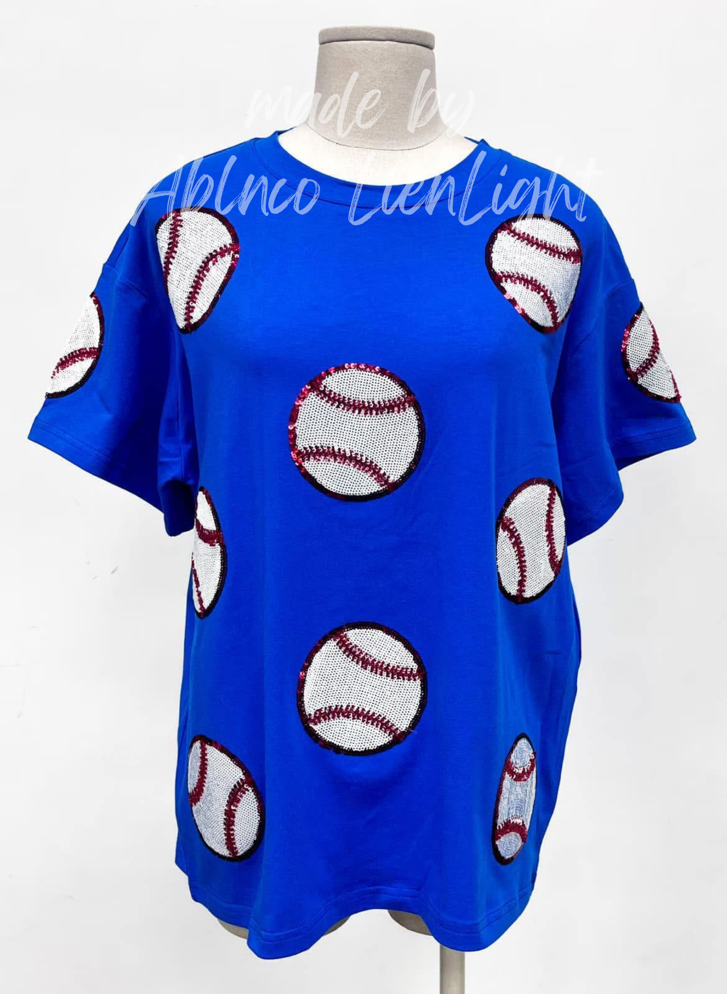 Baseball Beading Sparkles Sequins Royal Blue Tshirt