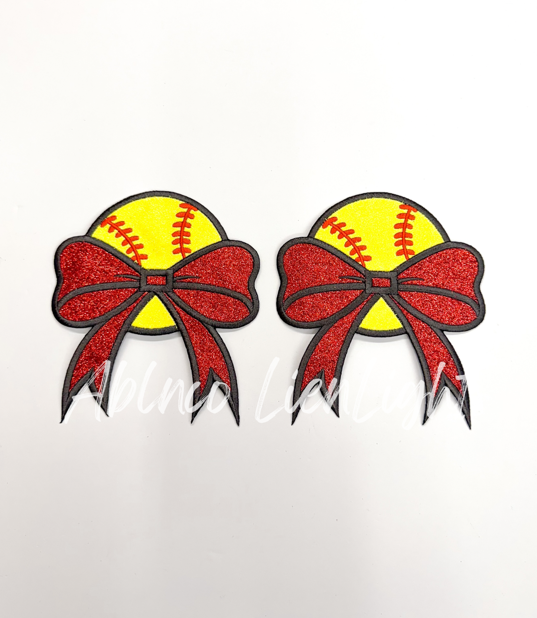 Softball Side Bows Glitter Patch