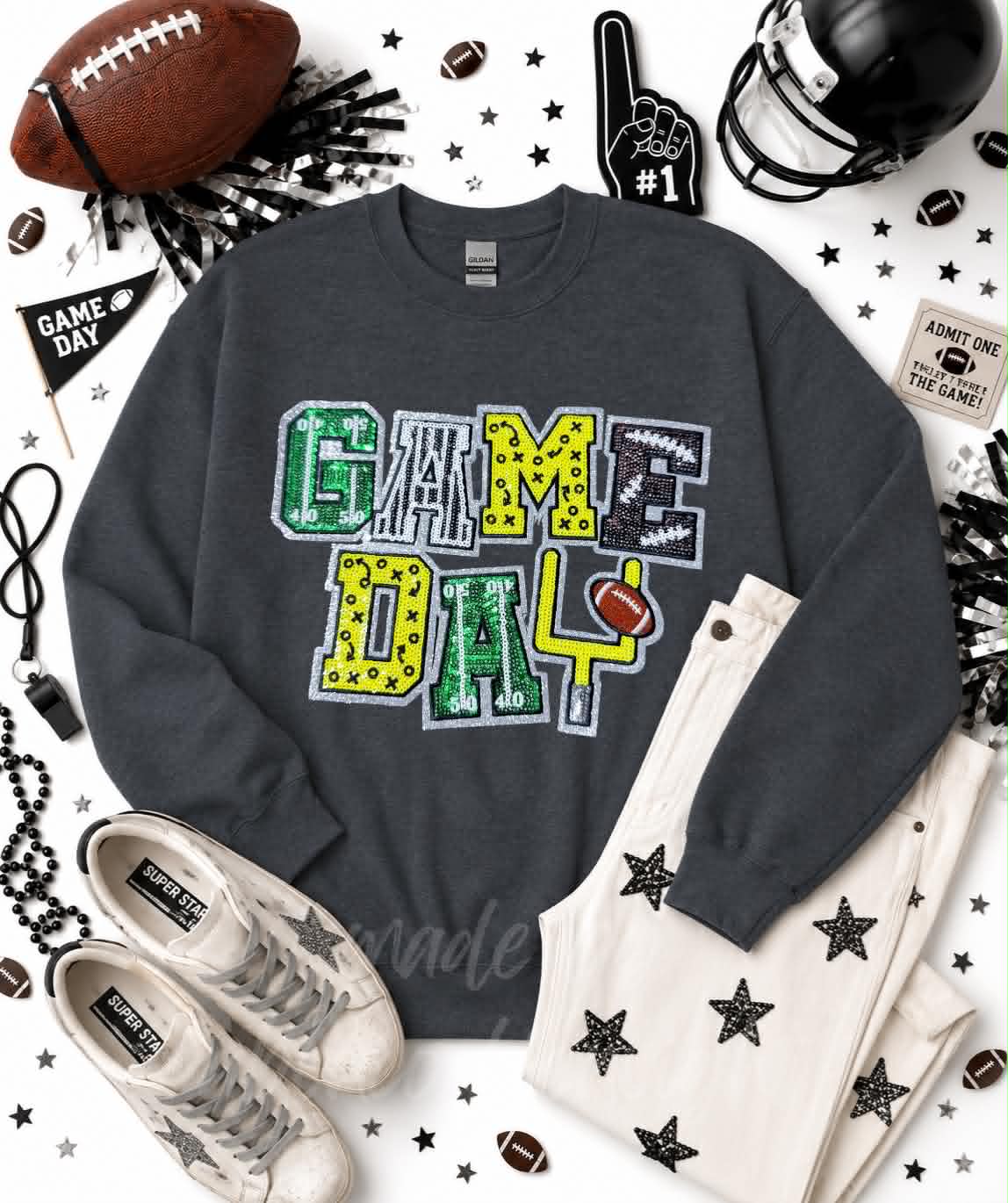 Game Day Plays Football Sequin Patch Sweatshirt