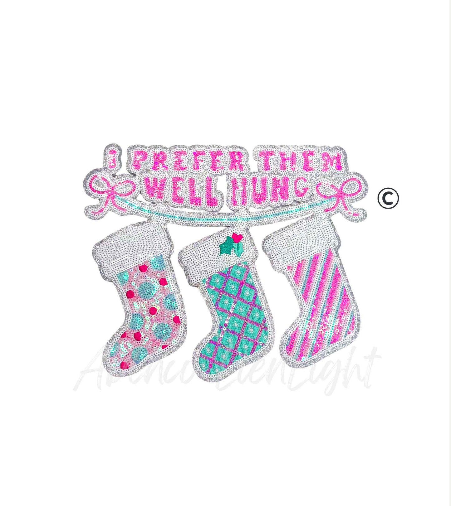 I Prefer Them Well Hung Sequins Christmas Patch