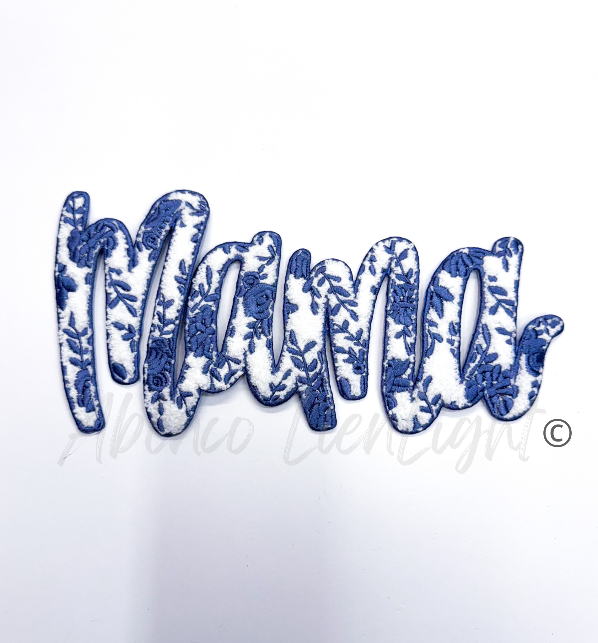 Blue Floral Grand Millennial Mama Chenille Embroidery Patch
