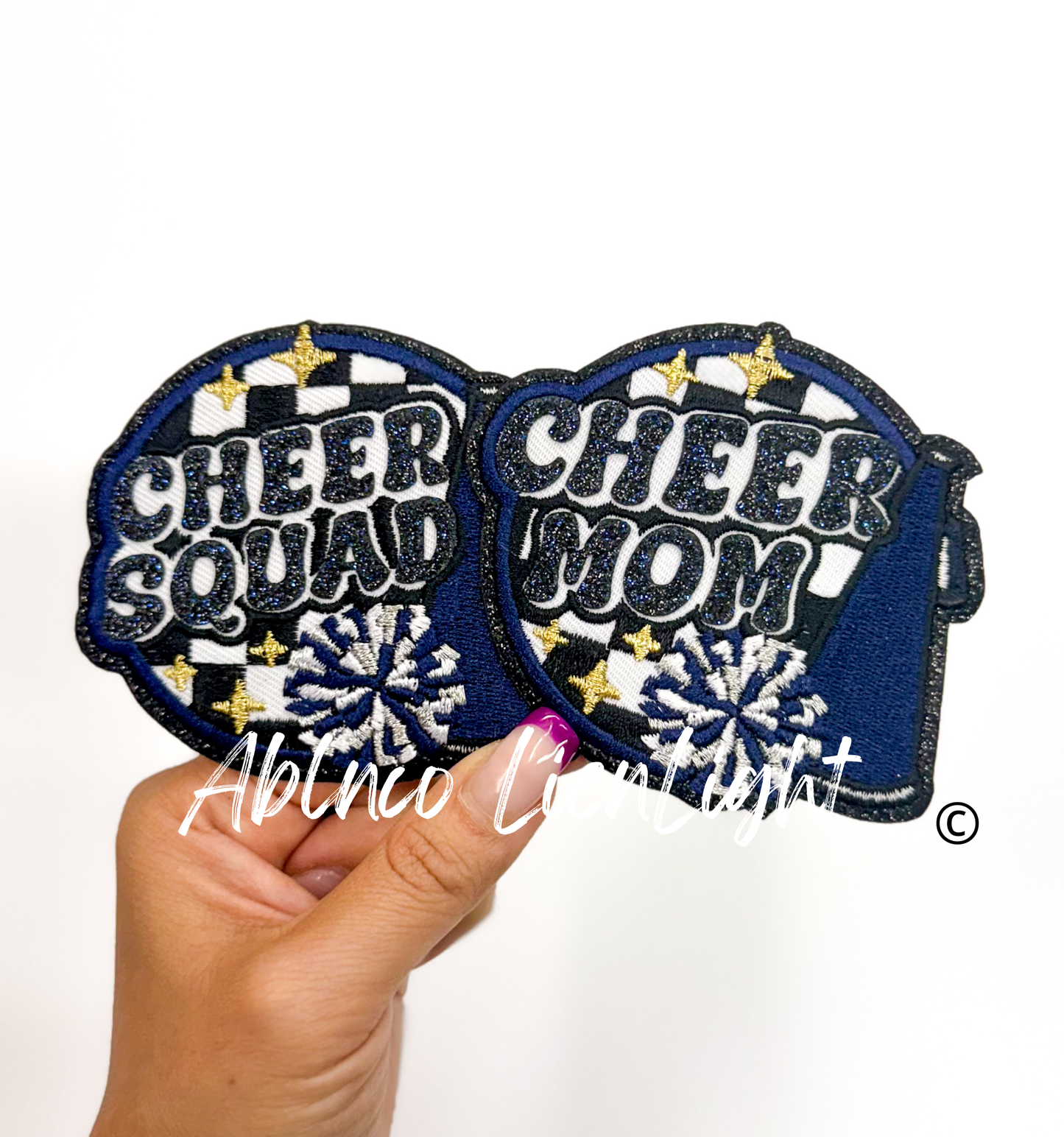 Navy Cheer Squad & Cheer Mom Glitter Embroidery Patch©️