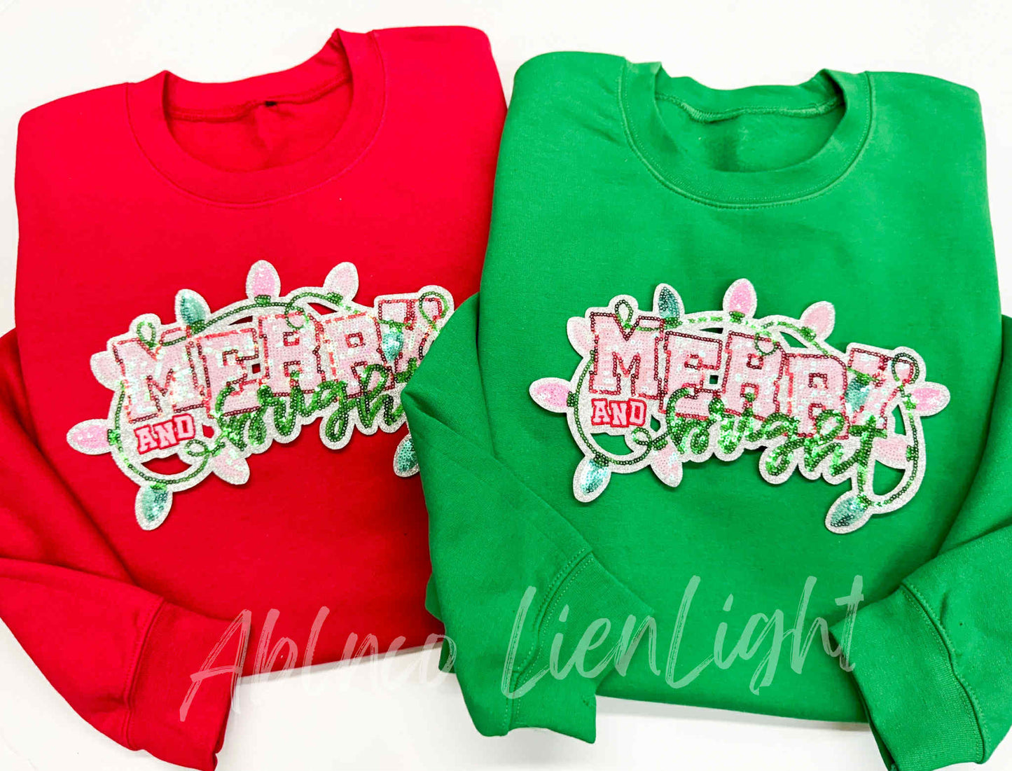 Merry and Bright Lights Sequins Christmas Patch Sweatshirt