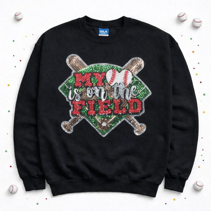 Baseball My Heart is on the Game Day Sequin Patch Shirt