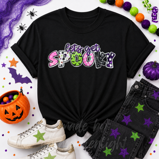 Lets Get Spooky Halloween Sequin Patch Tshirt