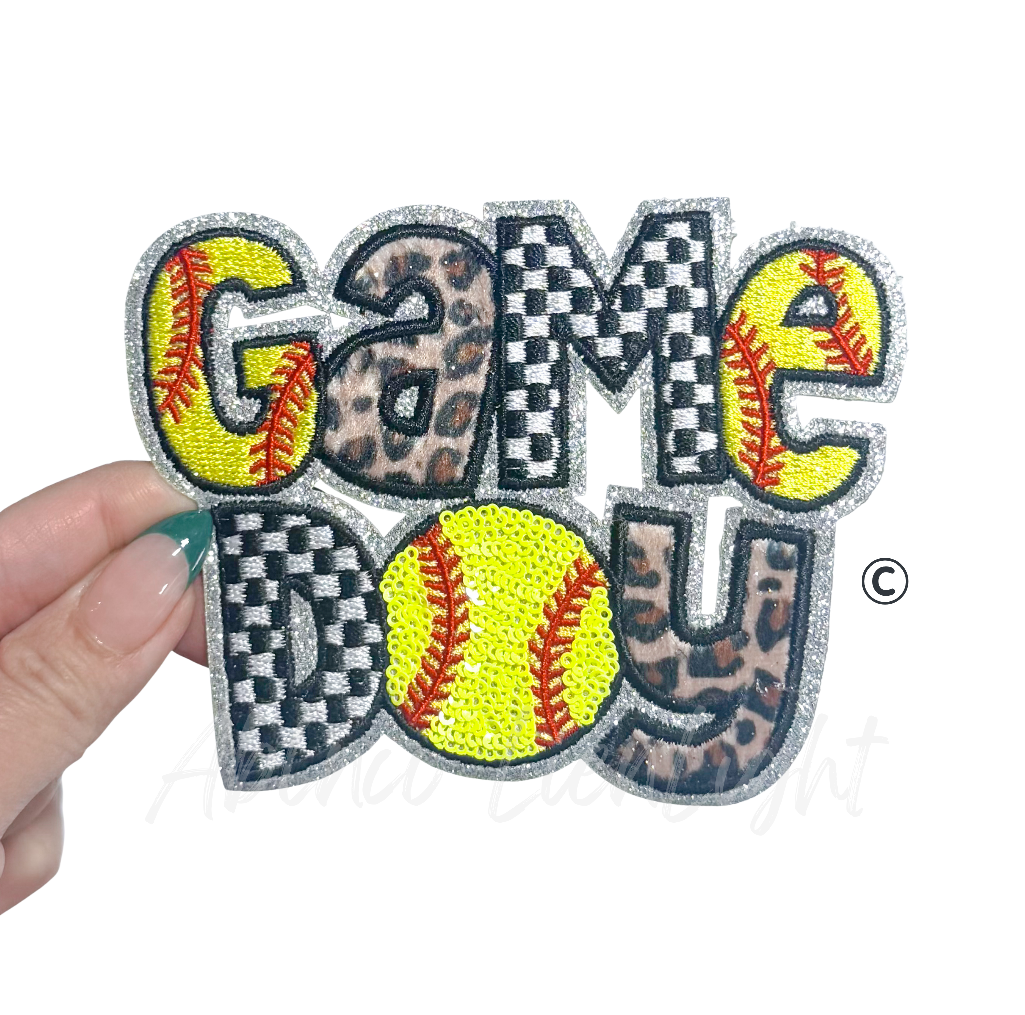 Softball Game Day Cheetah Checkered Sequin Patch - Small