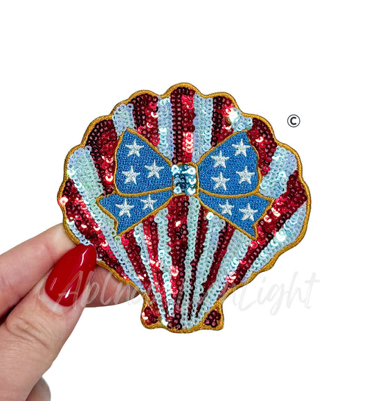 Red White Blue 4th of July Seashell Sequin Patch - Small