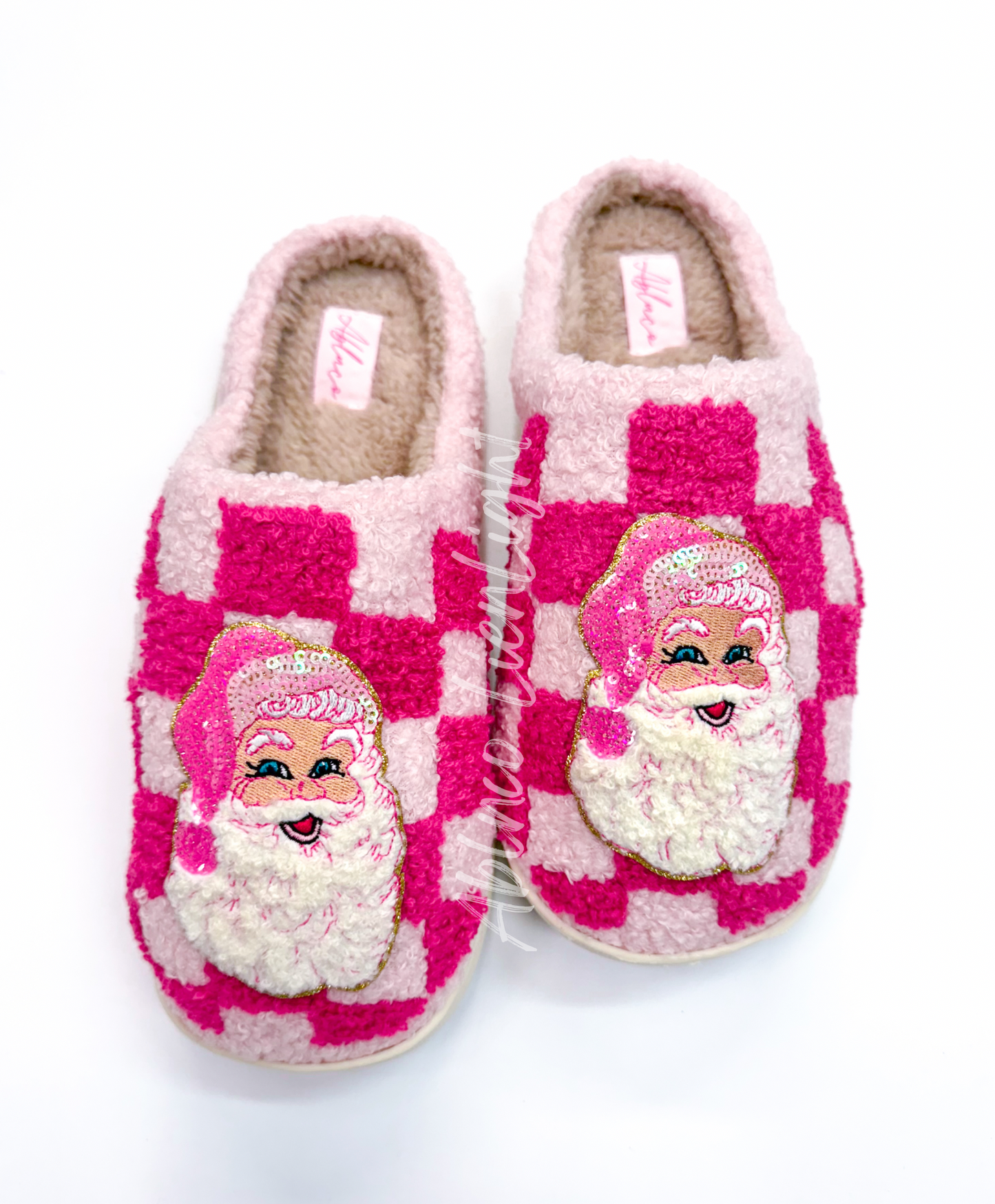 Custom Patch Checkered Hot Pink Slippers