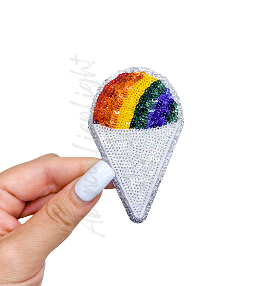 Rainbow Snow Cone Icecream Food Sequin Patch