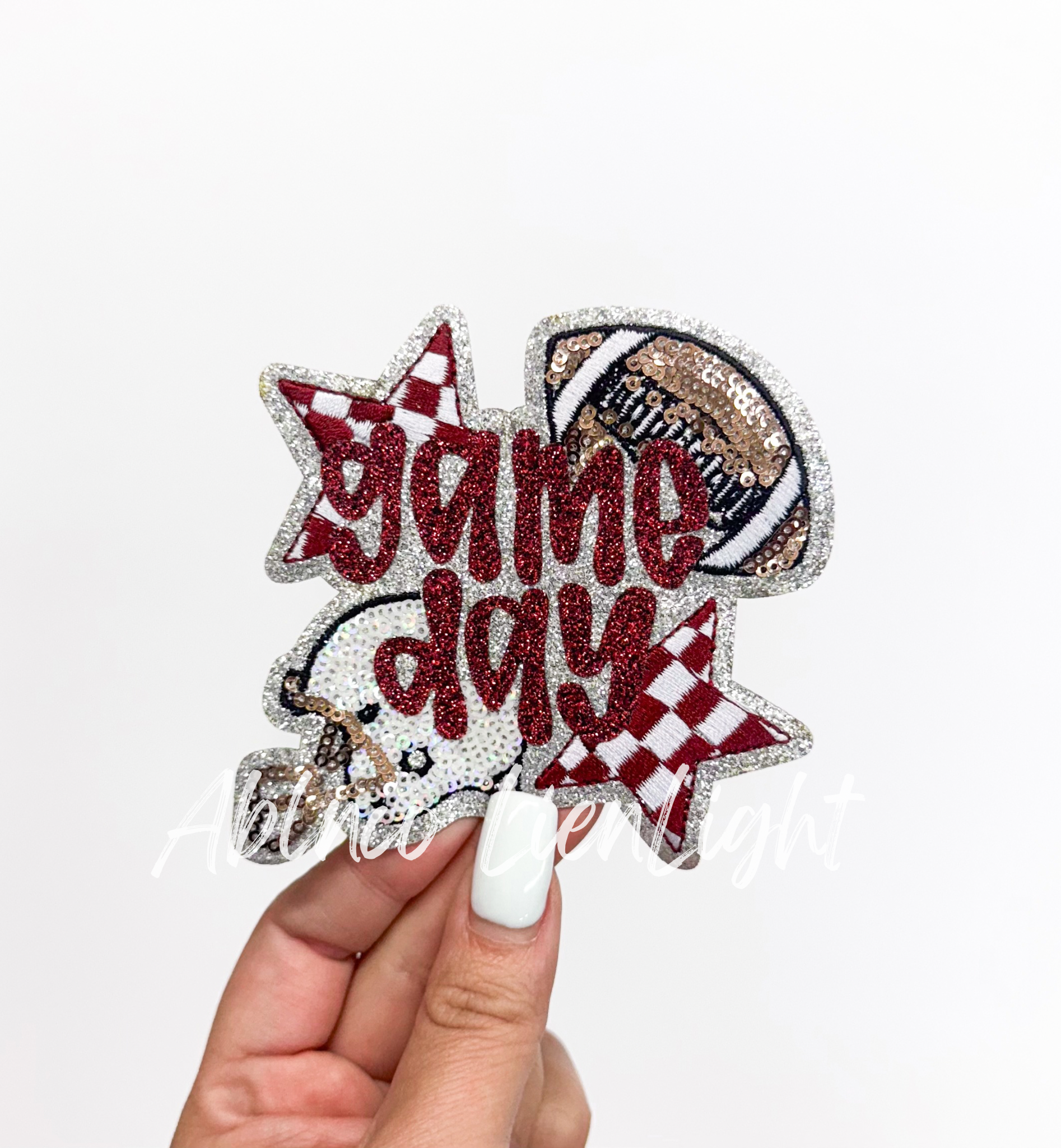 Maroon Game Day Checkered Football Sequin Patch