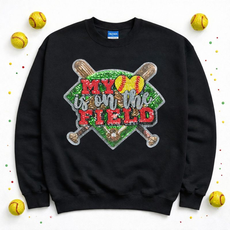 Softball My Heart is on the Field Game Day Sequin Patch Shirt