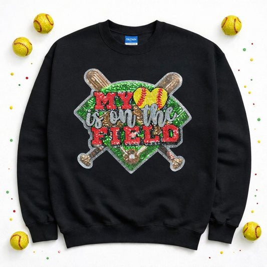 My Heart is on the Field Softball Game Day Sequin Sweatshirt