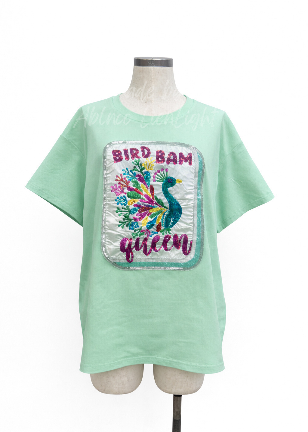 Mahjong Bird Bam Queen Beaded Real Sequins Mint Tshirt