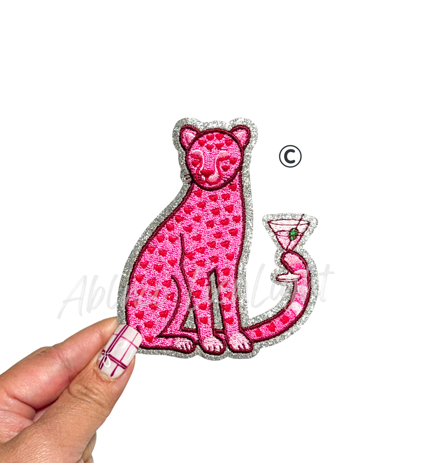 Pink Heart Martini Leopard Embroidery Valentines Day Patch -  Small
