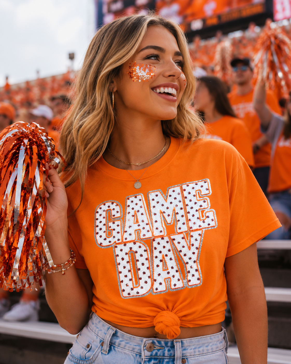 Orange Polka Dots Game Day Sequin Tshirt & Sweatshirt