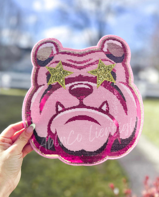 PREPPY PINK MASCOT™ Bulldog Sparkly Sequin Patch