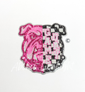 Bulldog Mascot Pink Checkered Sequin Patch - Large