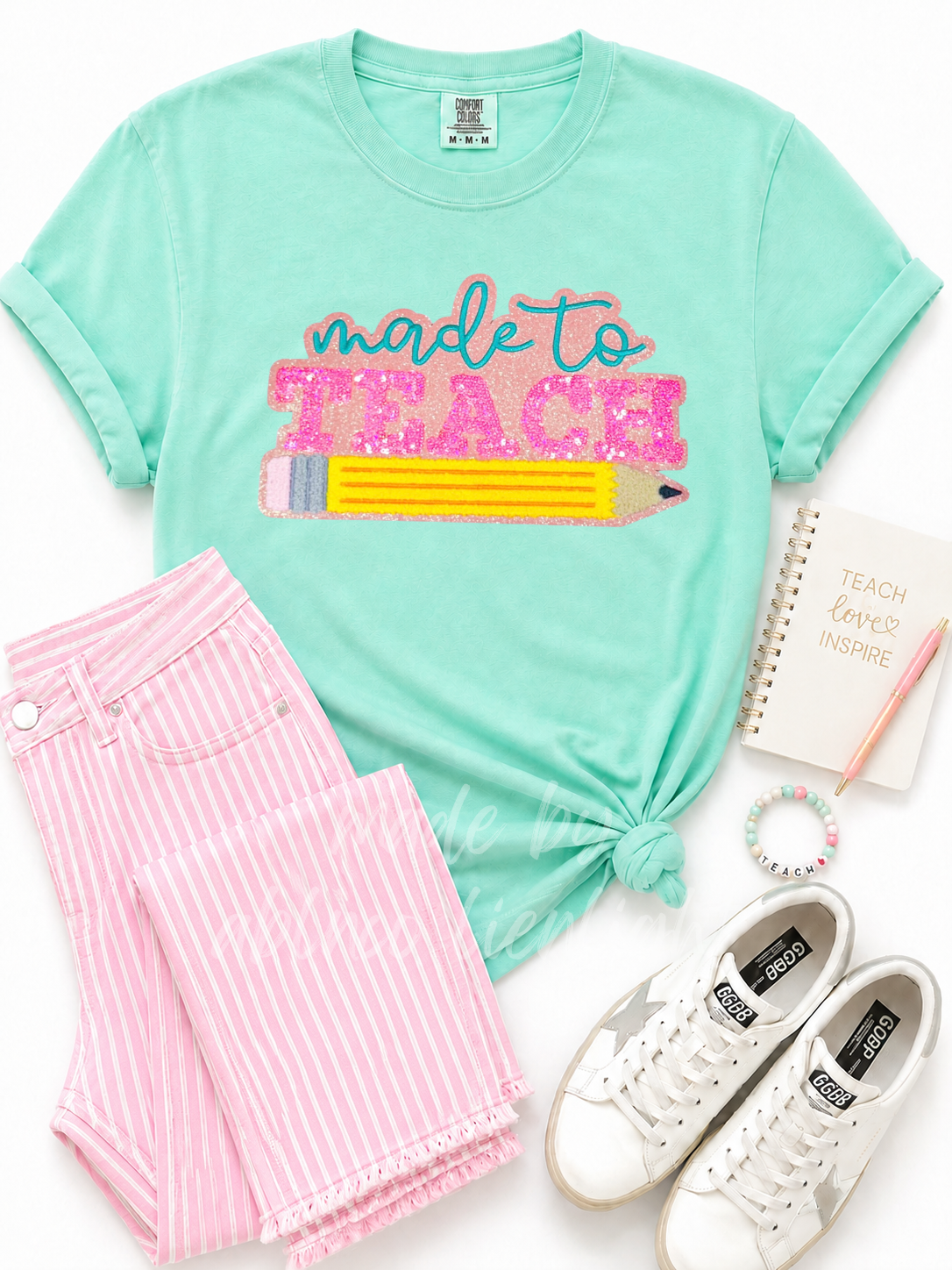 Made To Teach Teacher Sequin Patch Tshirt