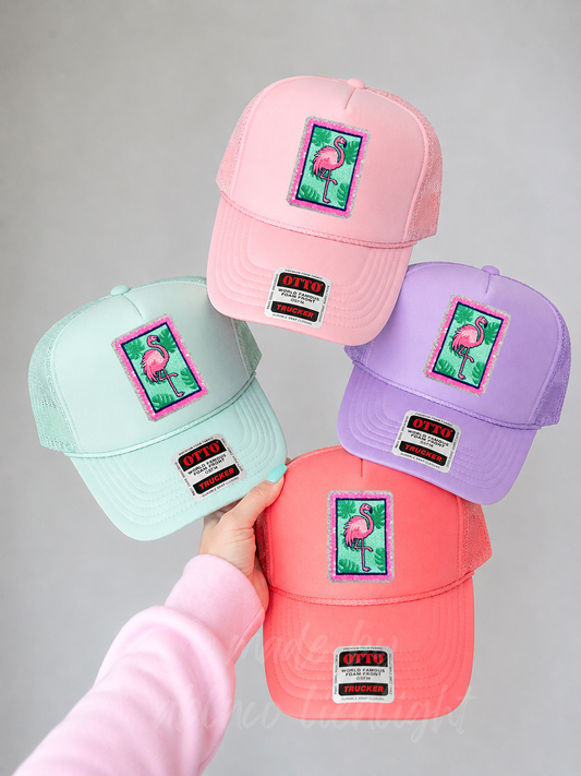 Sequin Pink Flamingo Summer Patch Otto Trucker Hat