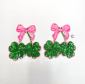 Pink Bow Clover St Patricks Day Side Bows Sequin Patch