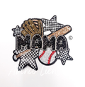 Baseball Mama Checkered Star Sequin Patch - Large