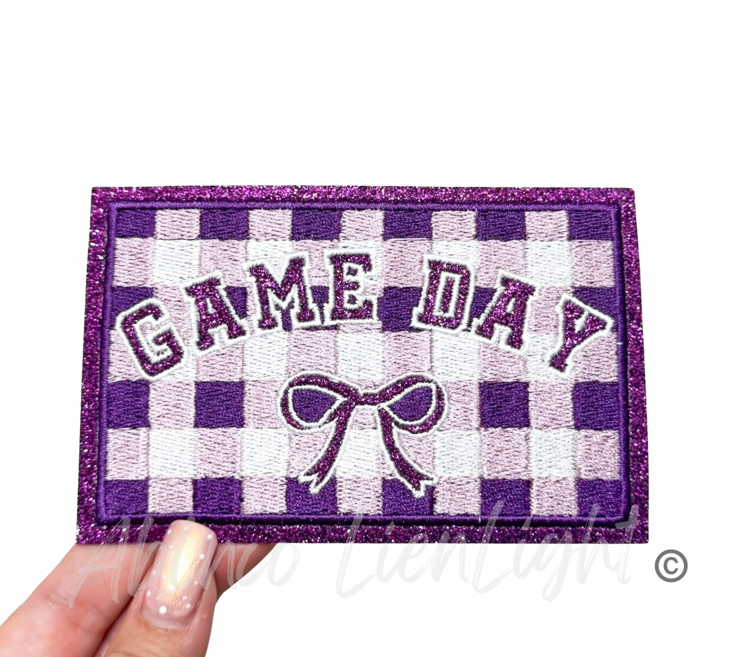 Purple Game Day Checkered Plaid Bow Patch