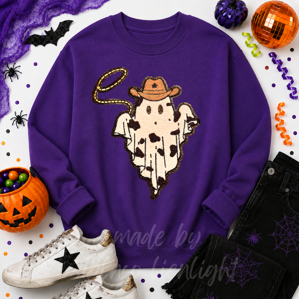 Cowboy Rope Ghost Halloween Sequin Patch Sweatshirt