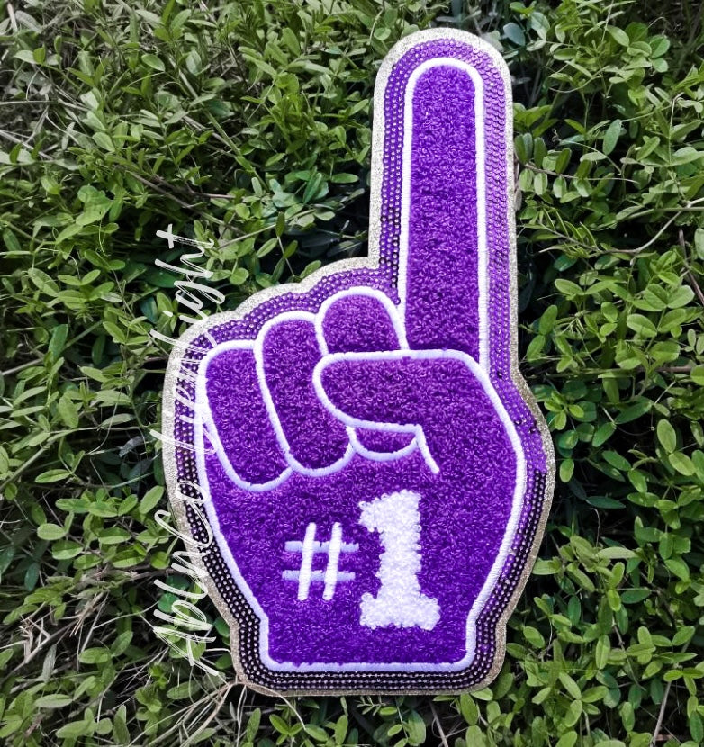 Purple Game Day Foam Finger Chenille Patch - Large