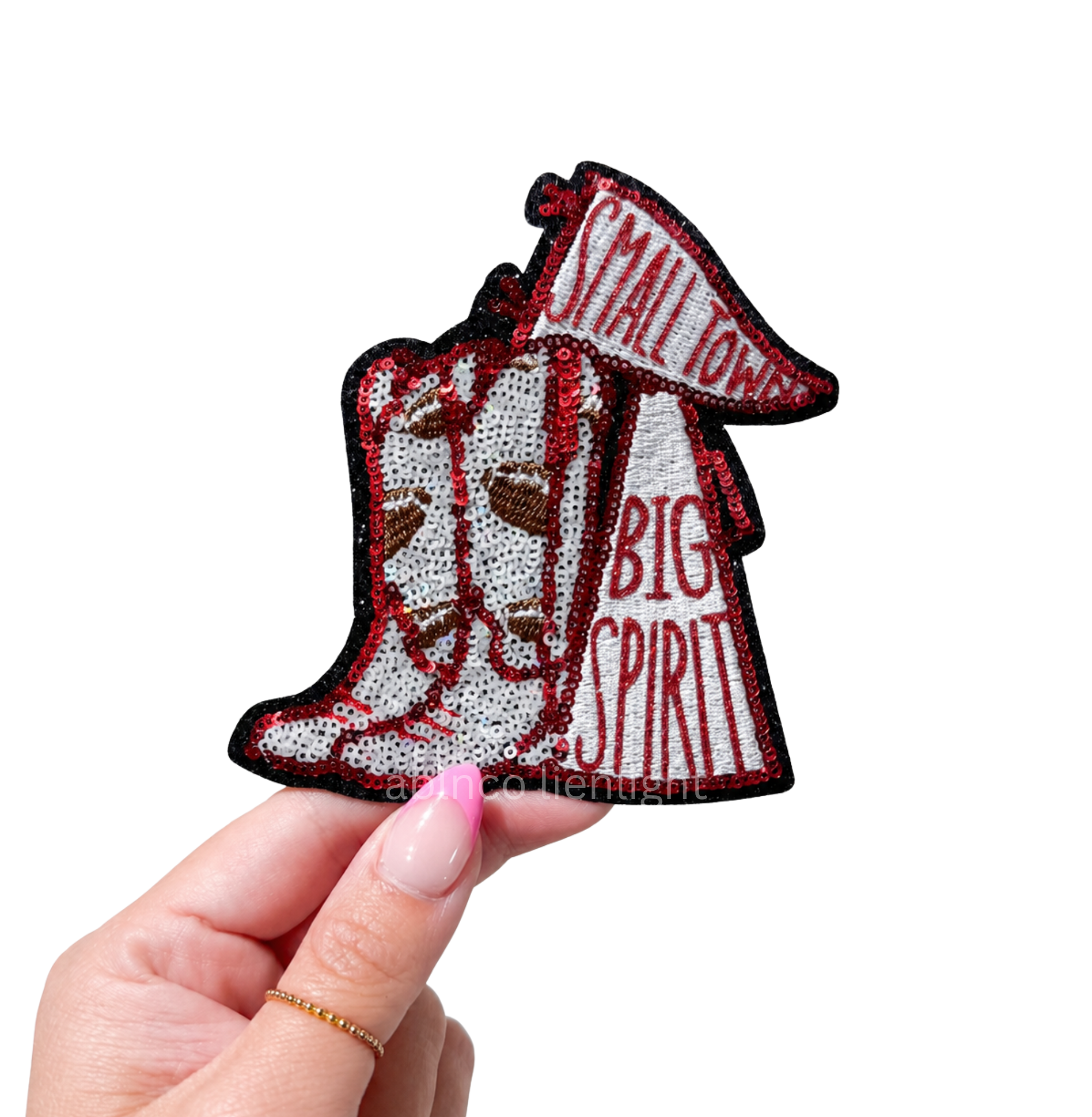 Red Small Town Big Spirit Football Sequin Patch - Small