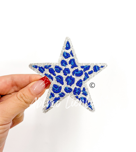 Royal Blue Cheetah Print Glitter Star Patch