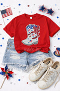 Red White and Blue 4th of July Boots Sequin Patch Tshirt