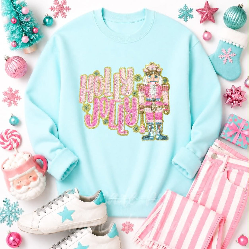 Holly Jolly Nutcracker Christmas Sequin Patch Sweatshirt