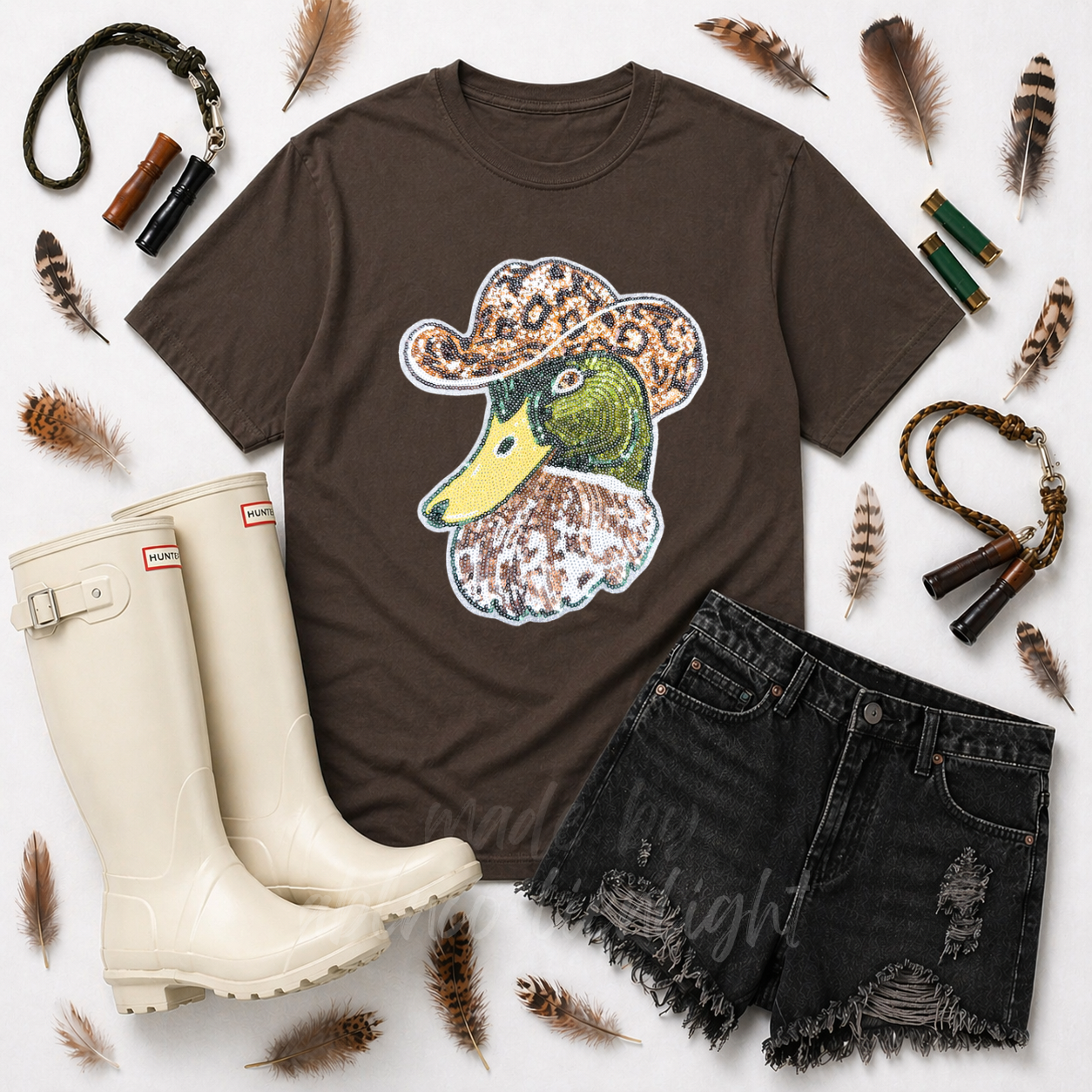 Western Mallard Duck Hunting Sequin Patch Tshirt
