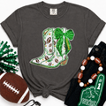 Green Bow Boot Touchdown Football Sequin Patch Tshirt