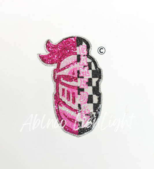 Preppy Pink Checkered Knight Mascot Game Day Sequin Patch