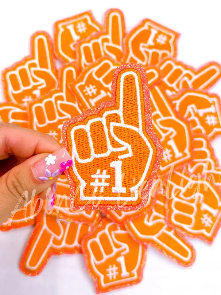 Orange Game Day Foam Finger Embroidery Patch - Small
