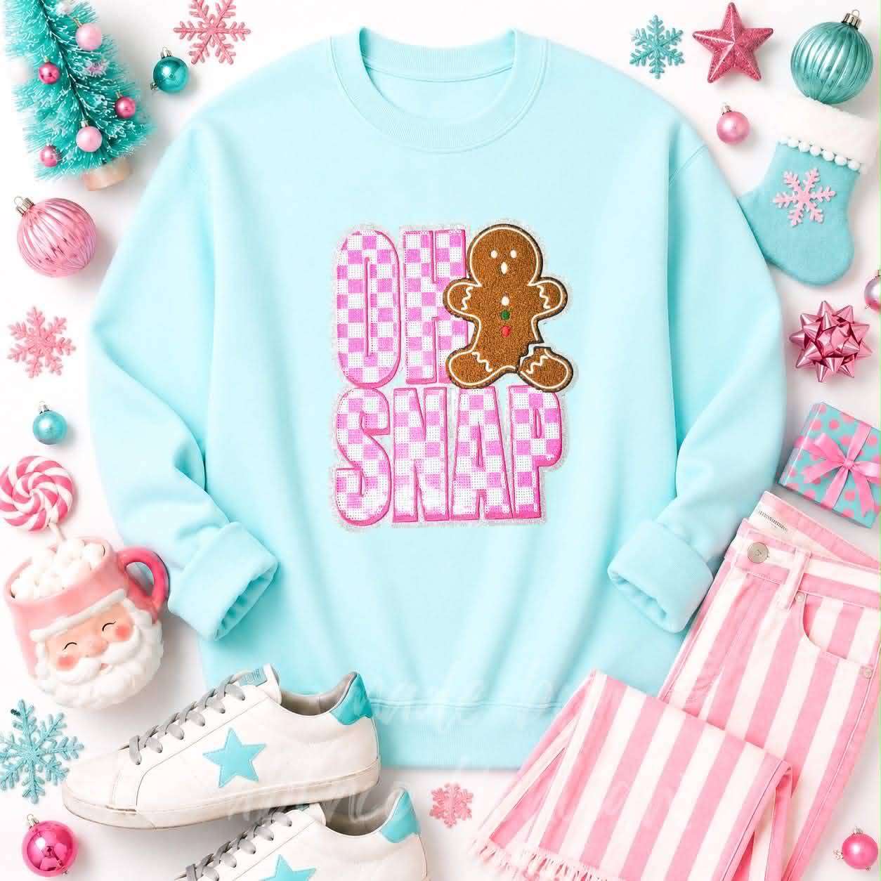 Oh Snap Gingerbread Christmas Sequin Patch Sweatshirt