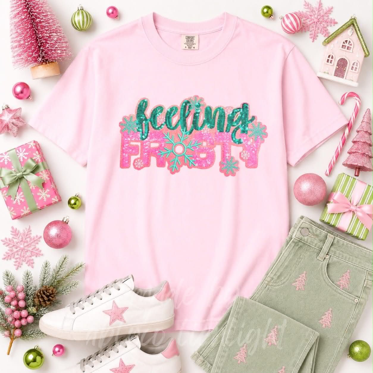 Feeling Frosty Christmas Sequin Patch Tshirt
