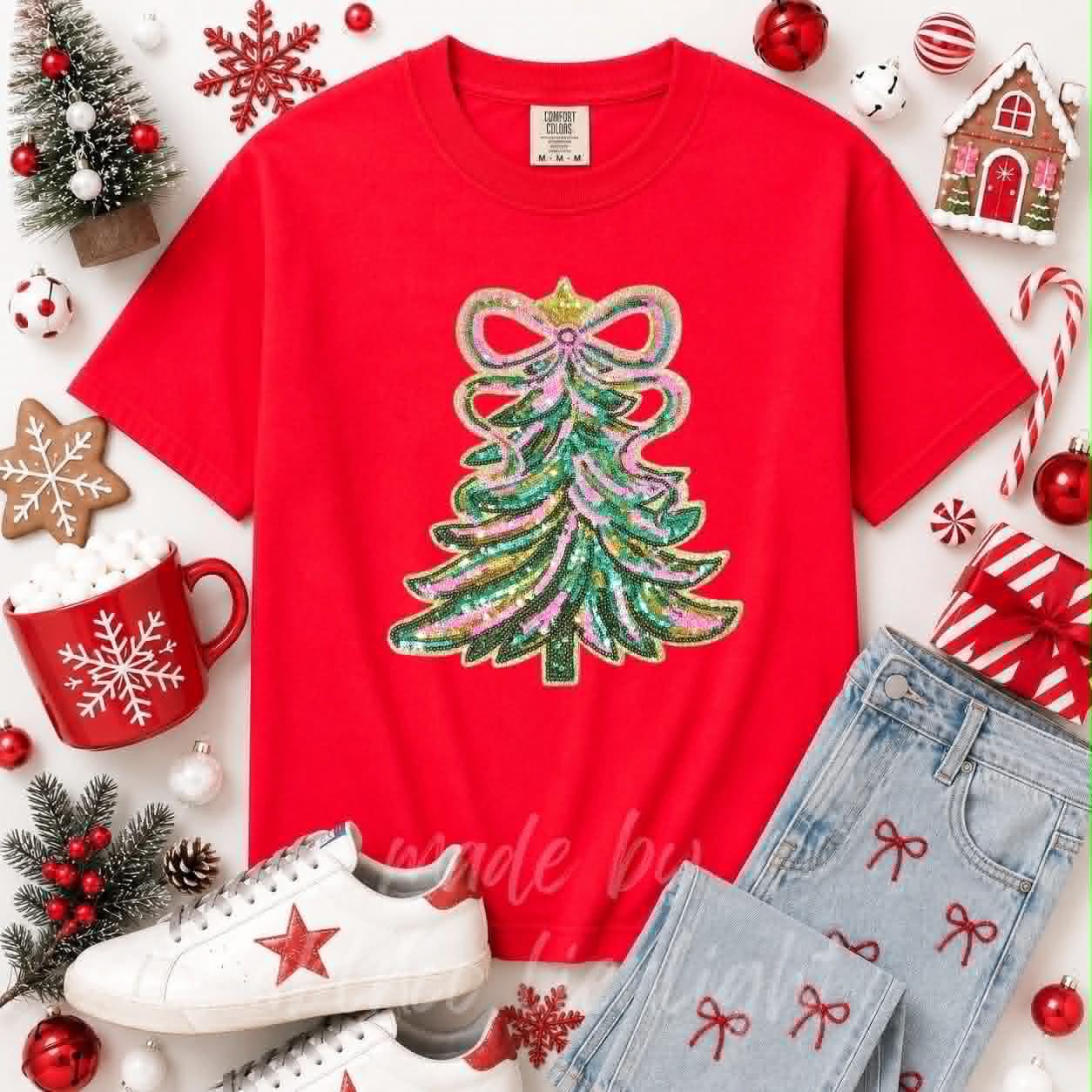Christmas Tree Christmas Sequin Patch Tshirt